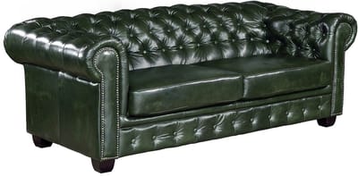Vente-unique Driezitsbank en fauteuil Chesterfield BRENTON 100% buffelleer - empire groen