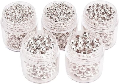 5 Groottes van Ongeveer 2355 Stuks Ronde Metaal Spacer Kralen in Zilver voor Sieraden Maken en Creatief Ontwerpen