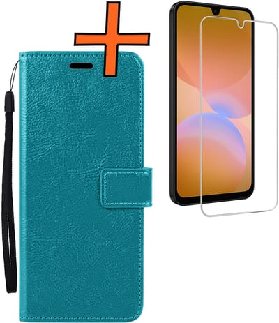 Hoes - Met Screenprotector - Geschikt voor Samsung Galaxy A26 - Luxe Pasjeshouder - Bookcase Portemonee - Flip Case - Kunstleer Book Case - Flipcase - Book Cover - Walletcase - PortemonneeHoes - Turquoise