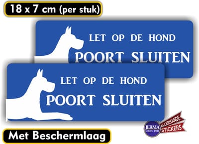 Jerma - Poort sluiten - Let op de hond - Sticker - 2 st - 18x7 cm - Weerbestendig - Zelfklevend