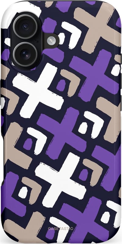 Casetastic hoesje geschikt voor Apple iPhone 17 - MagSafe - Dubbellaagse bescherming - Fresh Paars Witte X's - Fashion Case - Donkerblauw Zilver Lavendel Wit