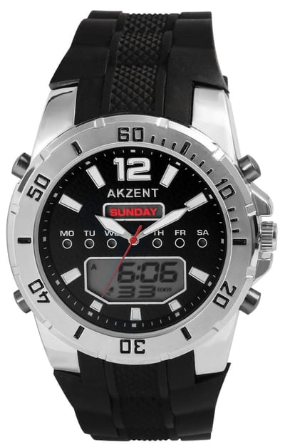AKZENT herenhorloge silicone zilverkleurig, 3 ATM