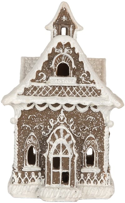 Clayre & Eef Gingerbread house met LED 13x12x20 cm Bruin Kunststof