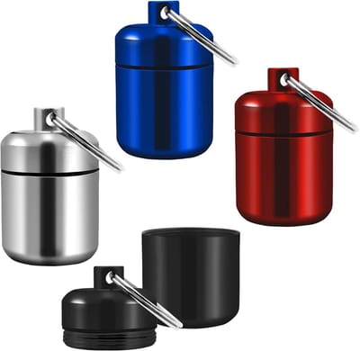 Waterdichte Aluminium Pillendoos Sleutelhanger - 4 Stuks Kleine Tablet Box voor Reizen, Kamperen en Vissen - Handige Opbergtas in 4 Kleuren