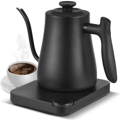 Bouilloire électrique à col de cygne avec thermomètre Bouilloire électrique 1L avec arrêt automatique 1200W ébullition à sec US Plug noir
