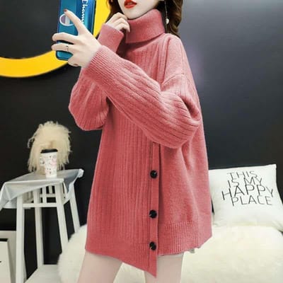 Trui Dames Losse Buitenkleding Luie Wind Set Hoofd Hoge Kraag Koreaanse Versie van Verdikte Gebreide Tops L roze