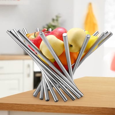 Famanu – Opvouwbare fruitmand tafelmodel – roestvrij staal voor moderne tafeldecoratie