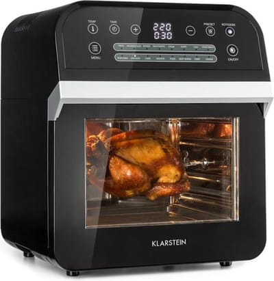 Klarstein AeroVital Cube - Heteluchtfriteuse, Heteluchtgaarder, Airfryer zonder olie, 50 tot 220 °C, Heteluchtfriteuse met 1600 W, 12 liter volume, Timer, 13 programma's, zwart