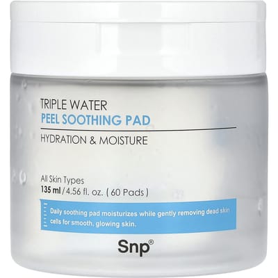 SNP, Tampons Apaisants Triple Water Peel, 60 feuilles, 135ml (4,56 oz liq.)
