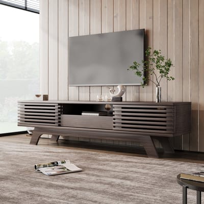 REDOM TV-meubel 150x35x44 cm van spaanplaat in naturel houtkleur, met lade en vintage houten lamellen