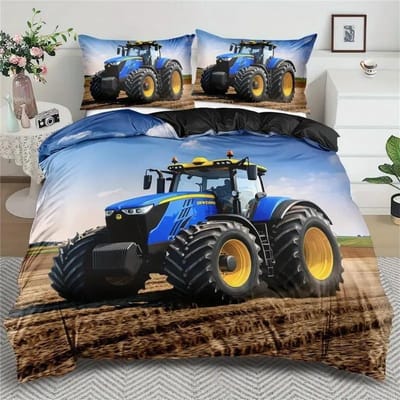 Kinder Eenpersoons Dekbedovertrek Set voor Jongens, Cartoon Auto Tractor Graafmachine Beddengoed voor Tienerjongen, Uitrusting Trucks Dekbedovertrek set 150x200cm