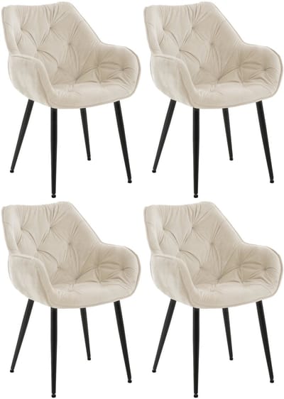 CLP Tanna Set van 4 eetkamerstoelen - Met armleuning - Velvet - Fluweel/creme