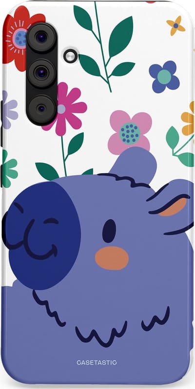 Casetastic Hoesje Geschikt voor Samsung A54 (5G) - Stijlvolle Beschermende Duo-layer Case - Capibara Bloempje Blauw
