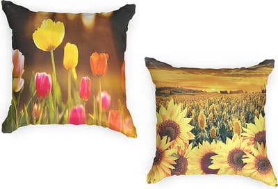 Kussenhoes 45x45 cm Set van 2 Buitenkussens Waterbestendig - Wasbaar - Tulpen Bloemen Natuur Zonnebloem - Zonder Kussenvulling - Ulticool - Sierkussens - Decoratie Kussenhoesjes Landelijk Loungeset Palletkussenset Tulpenbollen - Roze Geel