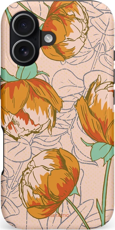 Casetastic hoesje geschikt voor Apple iPhone 17 - MagSafe - Dubbellaagse bescherming - Lente pioenroos - Fashion Case - Zand Zilver Okergeel Terracotta
