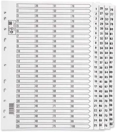 Index Kaarten - Tabbladen A4 - Documenten Organiseren - Mylar Versterkt - 1-100 - Wit