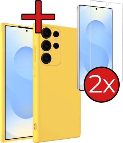 Hoesje - Met 2x Screenprotector - Geschikt voor Samsung Galaxy S25 Ultra - Sterk & Shockproof - Telefoon Hoes - Back Cover - Siliconen Case - Telefoonhoes - Geel