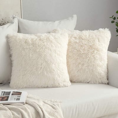 Famanu – Set van 2 kussenslopen van kunstbont, decoratief en knuffelzacht, 60 x 60 cm, ideaal voor bank en bed, pluizige kussenhoezen voor extra comfort