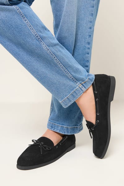 Yours Zwarte Bootschoenen Van Imitatiesuède Met Strik In Brede Epasvormsize 37EEE