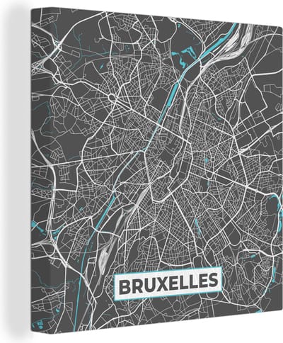 Canvas Schilderij Stadskaart – Grijs - Kaart – Bruxelles – België – Plattegrond - 20x20 cm - Wanddecoratie