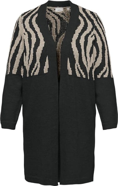 ONLY CARMAKOMA CARJADE ANIMAL L/S CARDIGAN KNT NOOS Dames Vest - Black Whtecap Gray