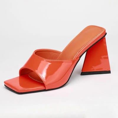 Nieuwe CandyWomen Zomer Kleur Visbek Dikke Hak Vierkante Neus Leer Felle Kleur Luxe Outdoor Slippers 36 red