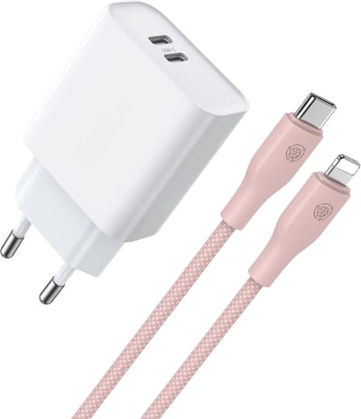 Usb C Adapter 2 Poorten + Oplaadkabel geschikt voor iPhone - Lightning naar usb-C Kabel - Usb C Snellader 35w - GaN Fast Charger