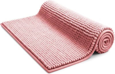 Antislip bad- en toiletmat van microvezel – Zacht, pluche en comfortabel kleed, geschikt voor de wasmachine – Absorberend en sneldrogend voor een hygiënische en schone badkamer en woning – (40x60 cm) Roze