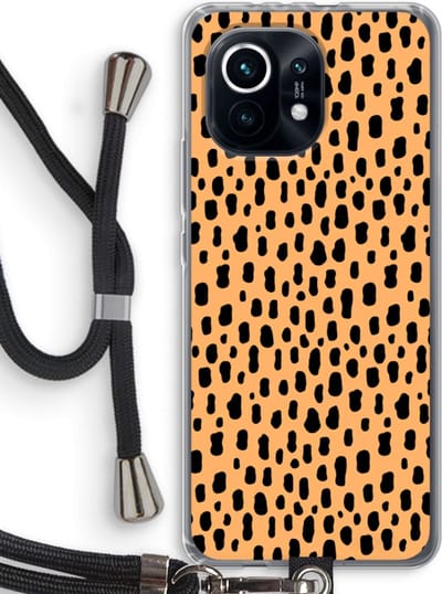 Case Company® - Hoesje met koord geschikt voor Xiaomi Mi 11 hoesje met Koord - Panter - Telefoonhoesje met Zwart Koord - Bescherming aan alle Kanten en Over de Schermrand