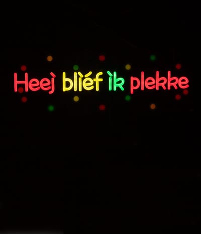 LED neon sign 'Heej blief ik plekke' rood/geel/groen met ophang ketting - 60cm x 21cm - verlichting - Carnaval thema feest decoratie