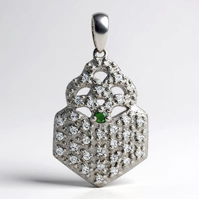 Cavill - Zilveren Hanger - 925 Sterling Zilver - Bosgroene Zirkon 0.035 ct Rond briljant - 37 Zirkonia - Elegant Filigraan