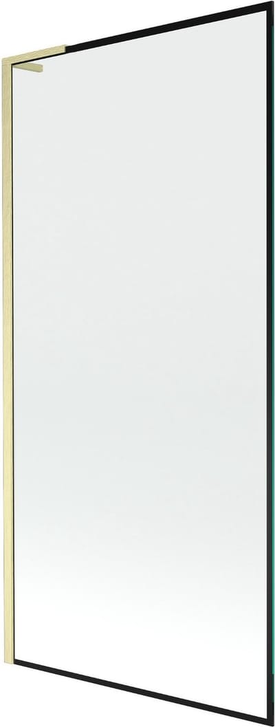 Mexen Next L badwand éénvleugelig 90 x 150 , zwarte omlijsting, geborsteld goud - 895-090-000-03-70-55