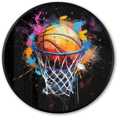 Poster in lijst Rond - Fotolijst 60x60 cm - Posters - Graffiti - Sport - Basketbal - Basket - Ronde posterlijst zwart - Decoratie - Wanddecoratie woonkamer - Muurdecoratie slaapkamer