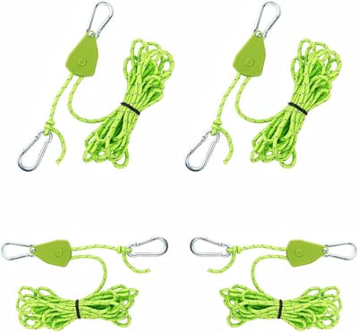 Set van 4 Reflecterende Tenttouwen met Spanner, Ideaal voor Kamperen, Tenten en Luifels, Draagvermogen 68 kg (4 mm x 4 m) Groen