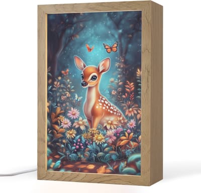 Nachtlampje 20x30 cm - Kinder lampje - Hert - Magisch - Sprookjesbos - Tafellamp kinderkamer - Slaapkamer lamp - Bedlamp kinderen - Kinderlampje stopcontact - Wandlamp babykamer - Nachtlampjes