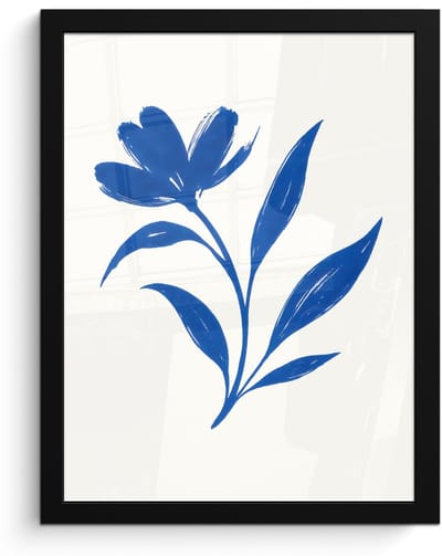 Poster in lijst - Fotolijst 30x40 cm - Posters - Bloem - Blaadjes - Minimalistisch - Blauw - Posterlijst zwart - Decoratie - Wanddecoratie woonkamer - Muurdecoratie slaapkamer