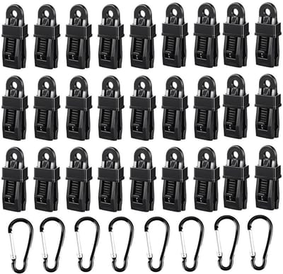 MTTproducts- Zeilclips Set van 32 - Multifunctionele Zeilclips - Tentclips - Campingaccessoires - Duurzaam PP - 8 Carabiner Haken