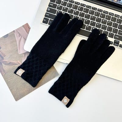 Gebreide kasjmier handschoenen voor dames, effen kleur, geschikt voor de herfst en winter. Warm en koud, polsbescherming, voorgevormde vingers en lekvrije vingers. black