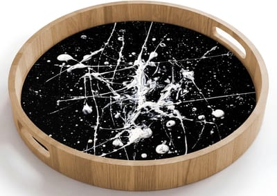 Dienblad rond 40x40 cm - Schootdienblad hout - Verfspatten - Wit - Abstract - Explosie - Borrelplank rechthoek - Plateau houten dienbladen