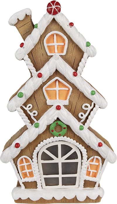 Clayre & Eef Gingerbread house met LED 24x11x41 cm Bruin Kunststof