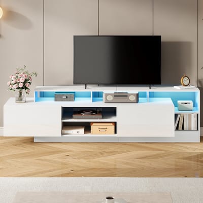 Sweiko TV-kast - LED-verlichting - Opbergplanken - Hoogglans - Wit