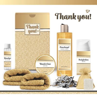 Geschenkset “Thank You!” - 7 producten - 500 gram - Triomf Cosmetica | Giftset voor haar Luxe cadeaubox collega Bedankt geschenk Zorgwerk Wellness Cadeau Pakket Vrouw Thanks special for you Girlfriend Vriendin Juf Docent Vrijwilligerswerk Verzorgster
