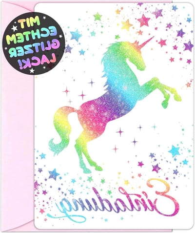 Eenhoorn Uitnodigingskaarten - Feestkaarten Regenboog - Kinderfeestjes Organiseren - Glitter Eenhoorn Design - 12 stuks - Multicolor