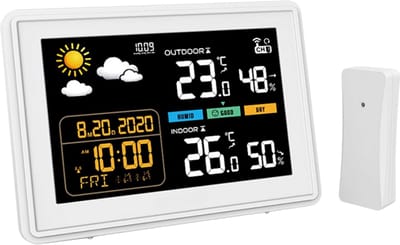 ApexArte® Weerstation Binnen en Buiten - Weerstation Draadloos Binnen Buiten - Weerstation met Buitensensor - Wit