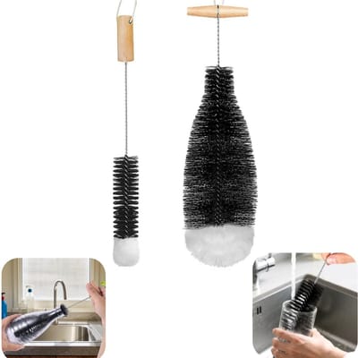 2 stuks koffiebekerborstel - wijnafborstel - wijnglasborstel - waterflesborstel - conservenborstel - met handvat - verstelbaar - met ophanggat - schoonmaakaccessoires - geschikt voor wijnflessen, drinkbekers, conserven (zwart, meerdere maten)