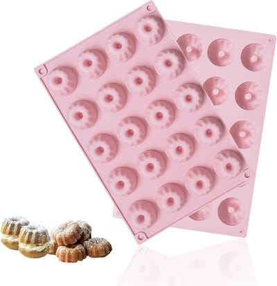 Mini Turban Bakvormen - 2 Stuks Silicone Mallen voor Taart en Cake met Antiaanbaklaag - 29 x 19,5 x 2,2 cm, Perfect voor Savarin en Desserts
