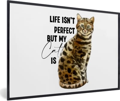 Fotolijst incl. Poster - Katten - Spreuken - Quotes - Life isn't perfect but my cat is - 60x40 cm - Posterlijst