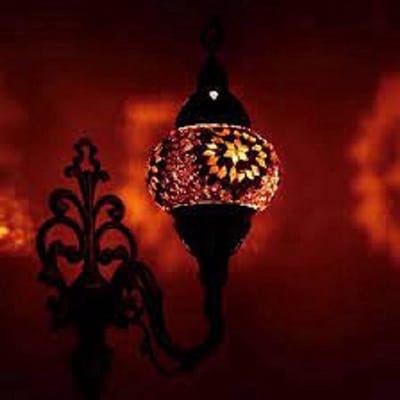 Oosterse Lamp - Wandlamp Mozaïek - Ø 15 cm - Hoogte 28 cm - Handgemaakt en Authentiek Bruin