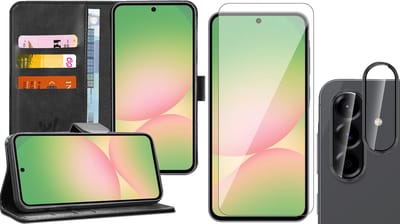 Hoesje geschikt voor Samsung Galaxy A56 / A36 - Screenprotector Glas & Camera - Portemonnee Book Case Zwart