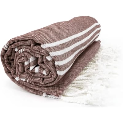 The One Towelling Hamam Sultan handdoek - 100 x 180 cm - Sauna Handdoek - Hamamdoek strandlaken - 100% katoen - Bruin/Wit